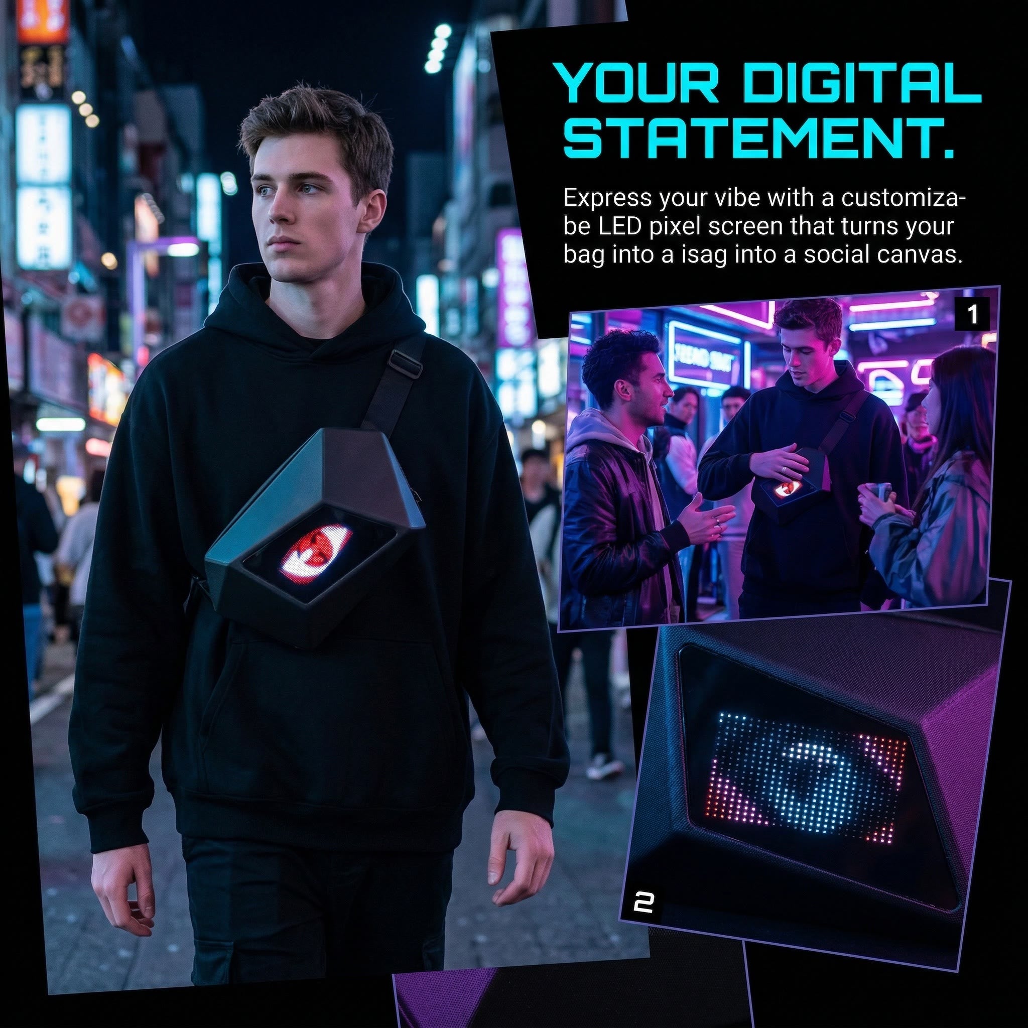 Zolture Evil Eye Stealth Black LED Sling Bag - image 6