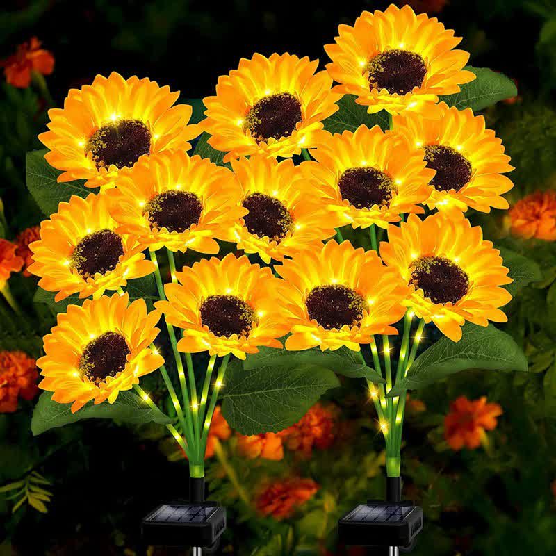 Zolture Solar Sunflower Light Sculpture 3 Head Ambient Outdoor Lighting Installation for Garden Patio Landscape Design - 4 packs three head - image 0