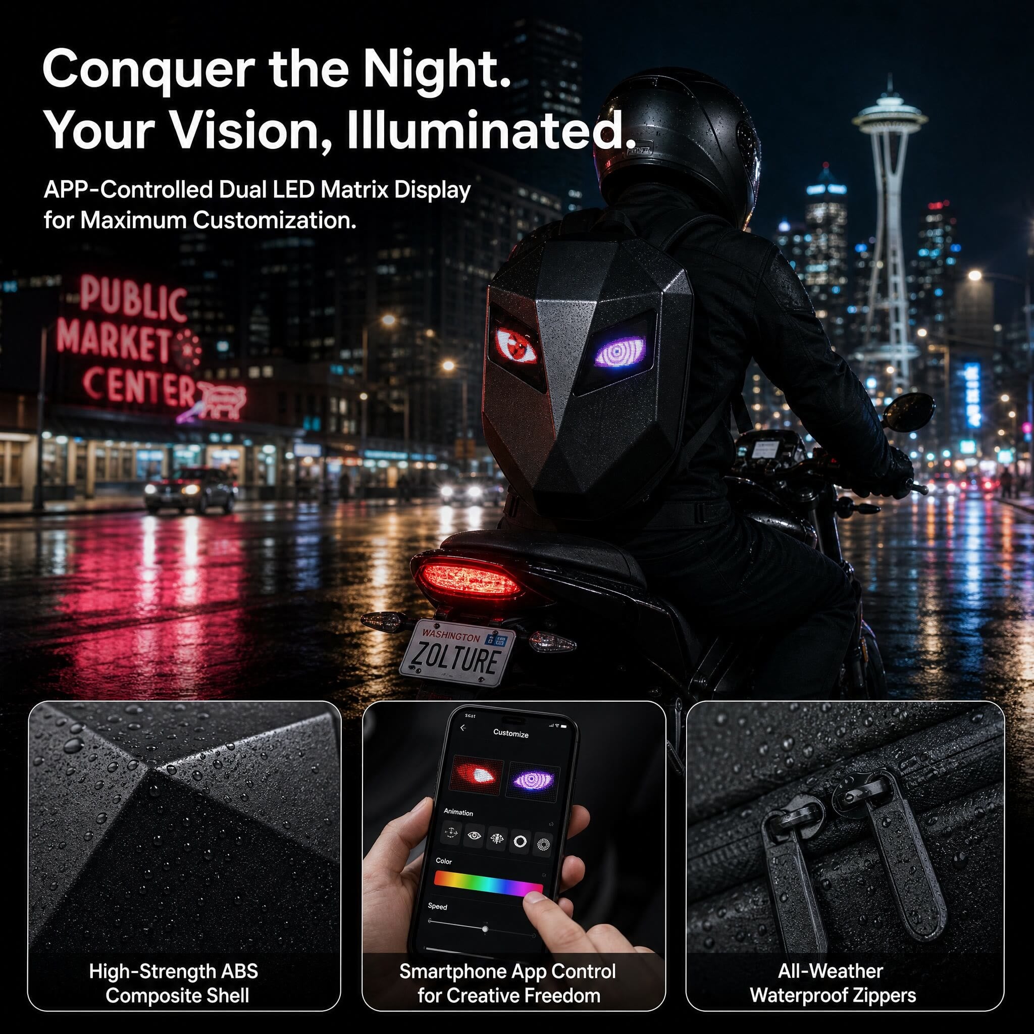 Zolture Stealth Matte Black Knight LED Backpack - image 8