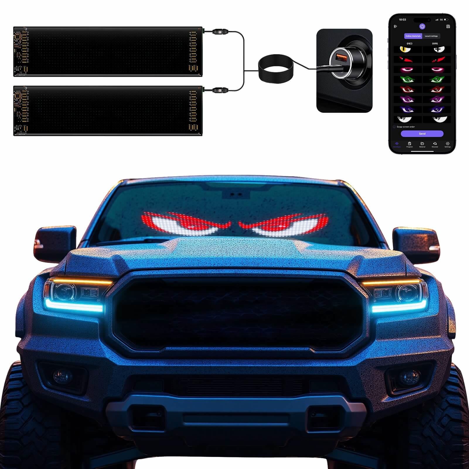 Zolture Flexible APP Controlled RGB Display Screen for Car - Each Screen: 19.37" x 4.33"(For SUV) - Dual-Independent Screen System - image 17