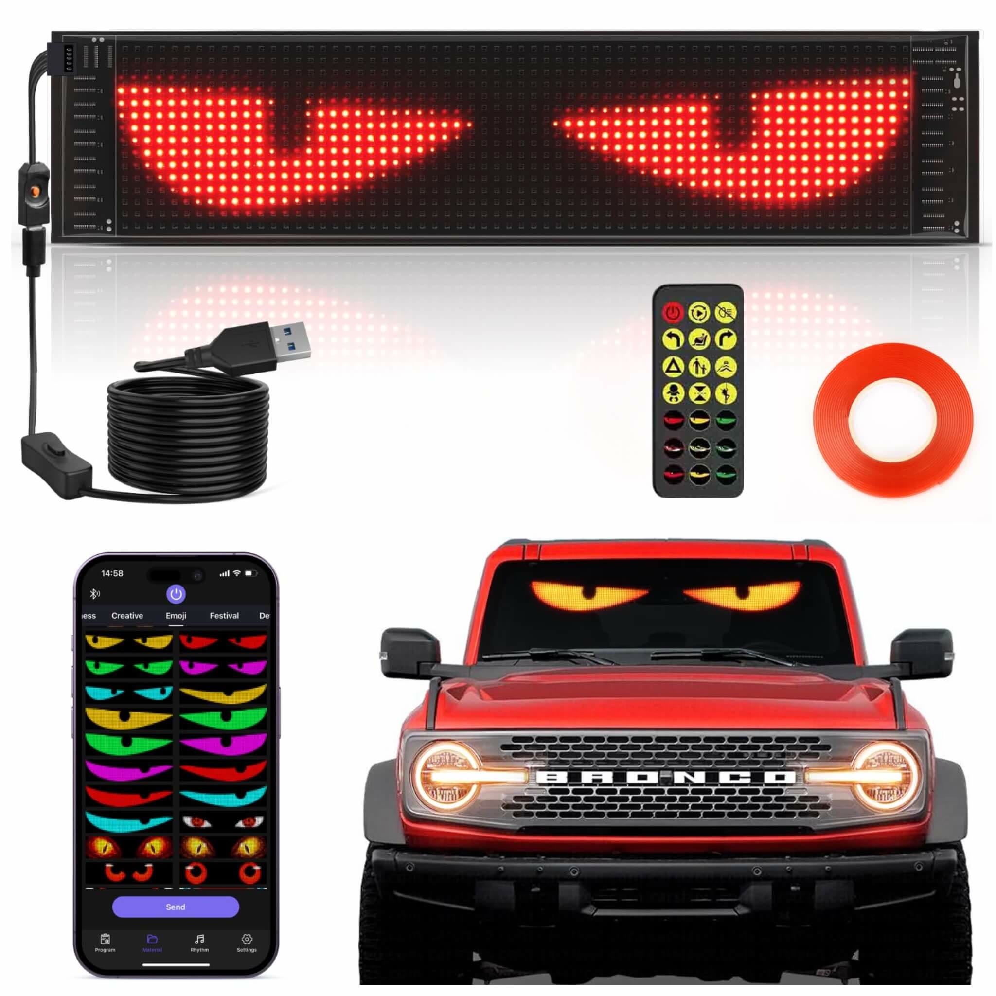 Zolture Flexible APP Controlled RGB Display Screen for Car - Each Screen: 19.37" x 4.33"(For SUV) - Standard Single-Screen System - image 20