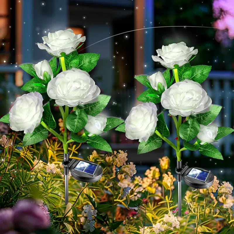 Zolture Solar Sunflower Light Sculpture 3 Head Ambient Outdoor Lighting Installation for Garden Patio Landscape Design - White Roses - image 9