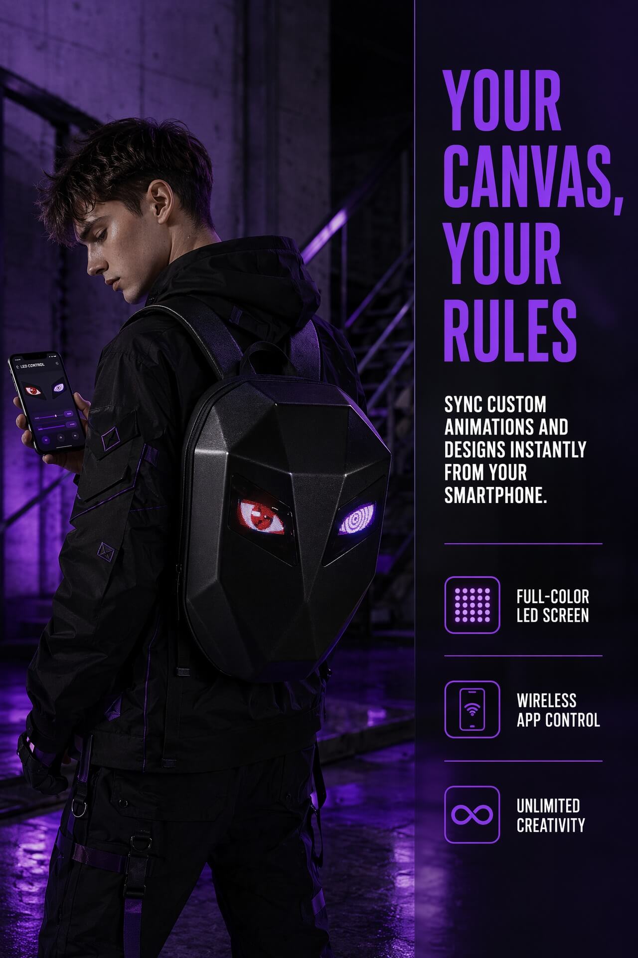 Zolture Black Knight LED Backpack - Stealth Matte Eye Bag – zolture