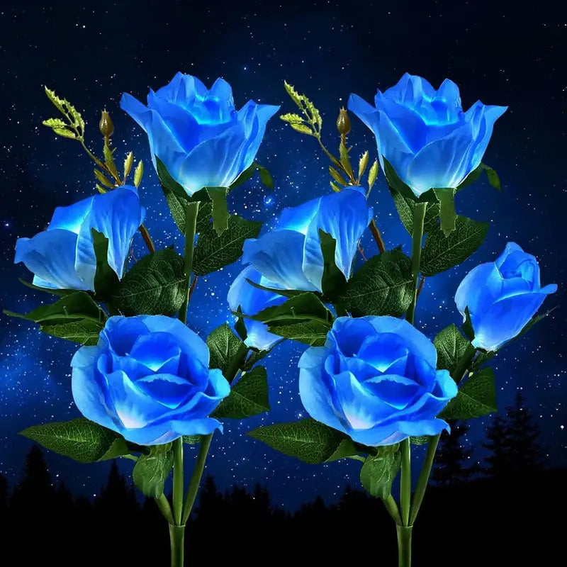 Zolture Solar Sunflower Light Sculpture 3 Head Ambient Outdoor Lighting Installation for Garden Patio Landscape Design - Blue Roses - image 10