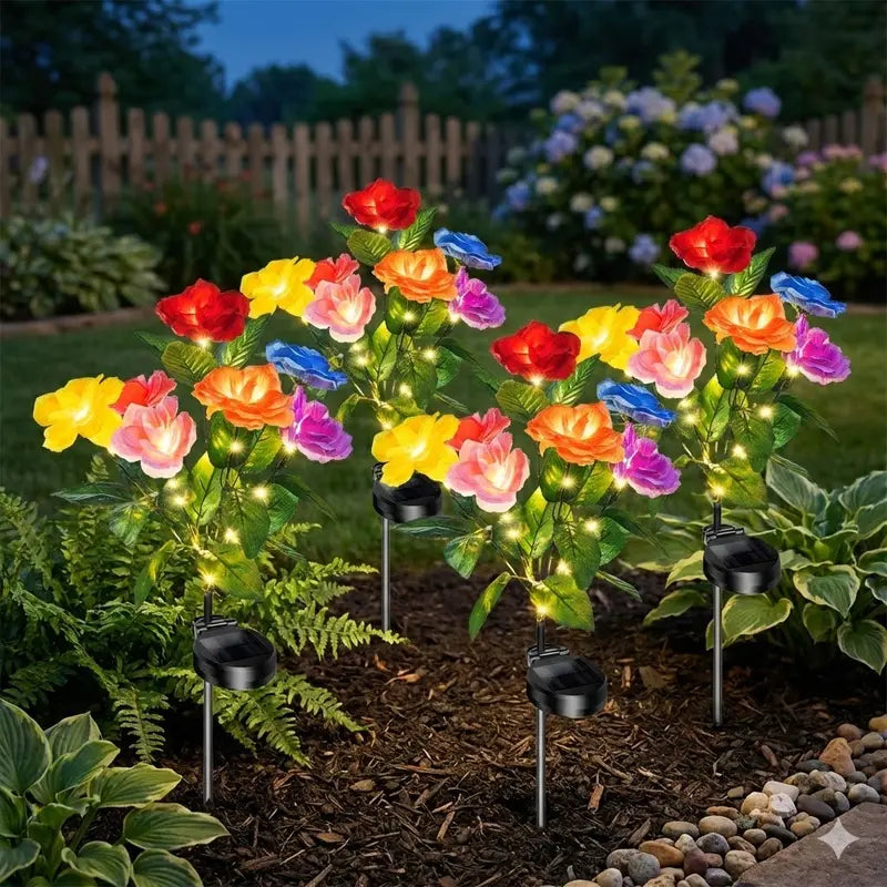 Zolture Solar Sunflower Light Sculpture 3 Head Ambient Outdoor Lighting Installation for Garden Patio Landscape Design - seven-headed solar roses - image 7